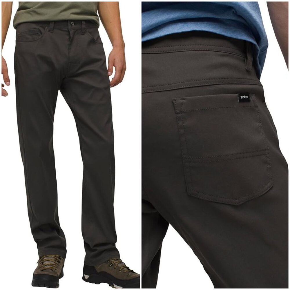 PrAna Brion Pant Men's 34 Waist *Short Inseam Hemmed Brown M4BN30312 Hiking